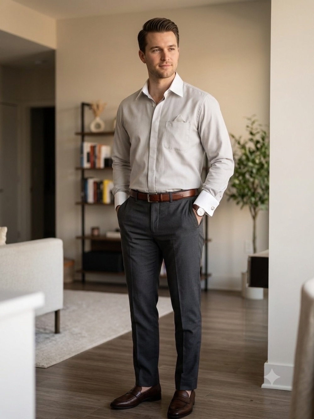 Stacy Adams Light Grey Textured Dress Shirt